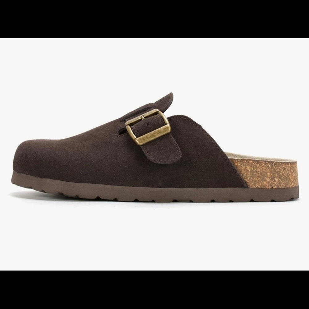 White Mountain Brown Suede GETTY Classic Buckle Clog Mules Shoes